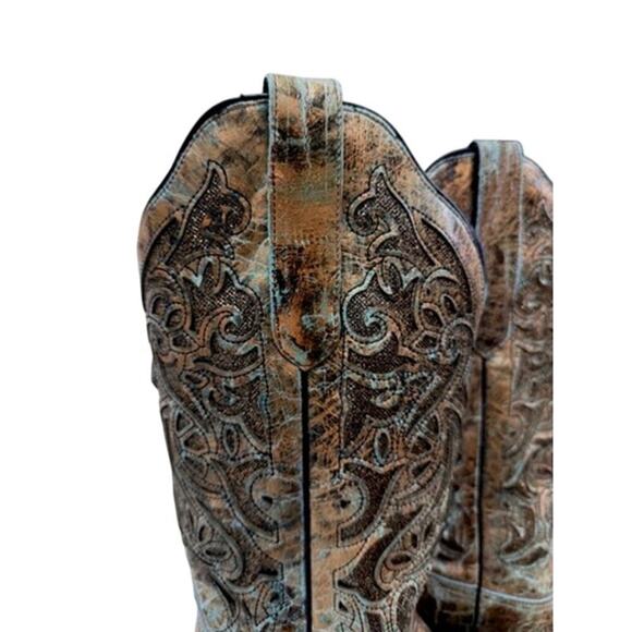 Women’s J.B. Dillon Reserve Distressed Turquoise Patina Western Boots – Size 11B - Picture 3 of 11